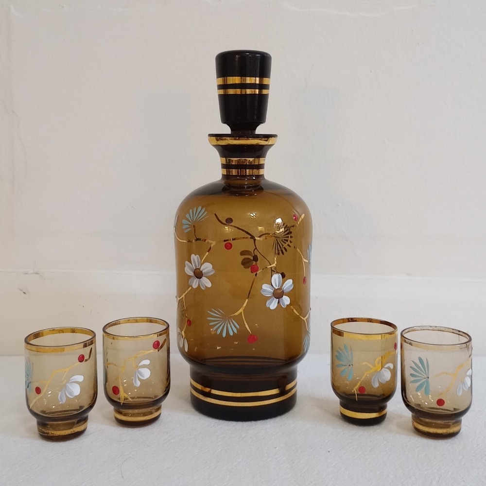 *SOLD* Vintage Smokey Brown Decanter Set